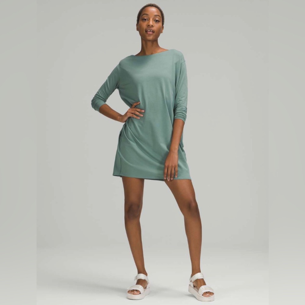 Lululemon Back in Action Long Sleeve Dress Tidewater Teal Sage Green